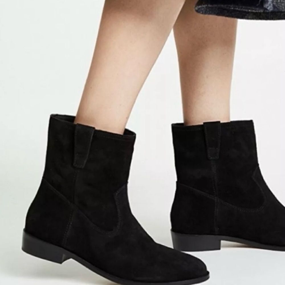Rebecca Minkoff Womens Chasidy Low-Heel Western Black Suede Booties Size 8